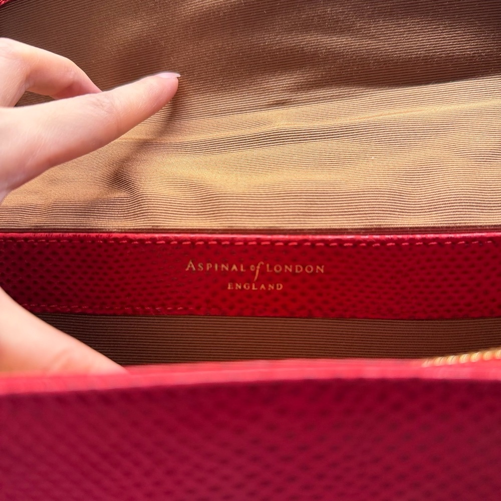 Aspinal of London Coral Red Leather Clutch with Gold-Tone Lock - Picture 12 of 16
